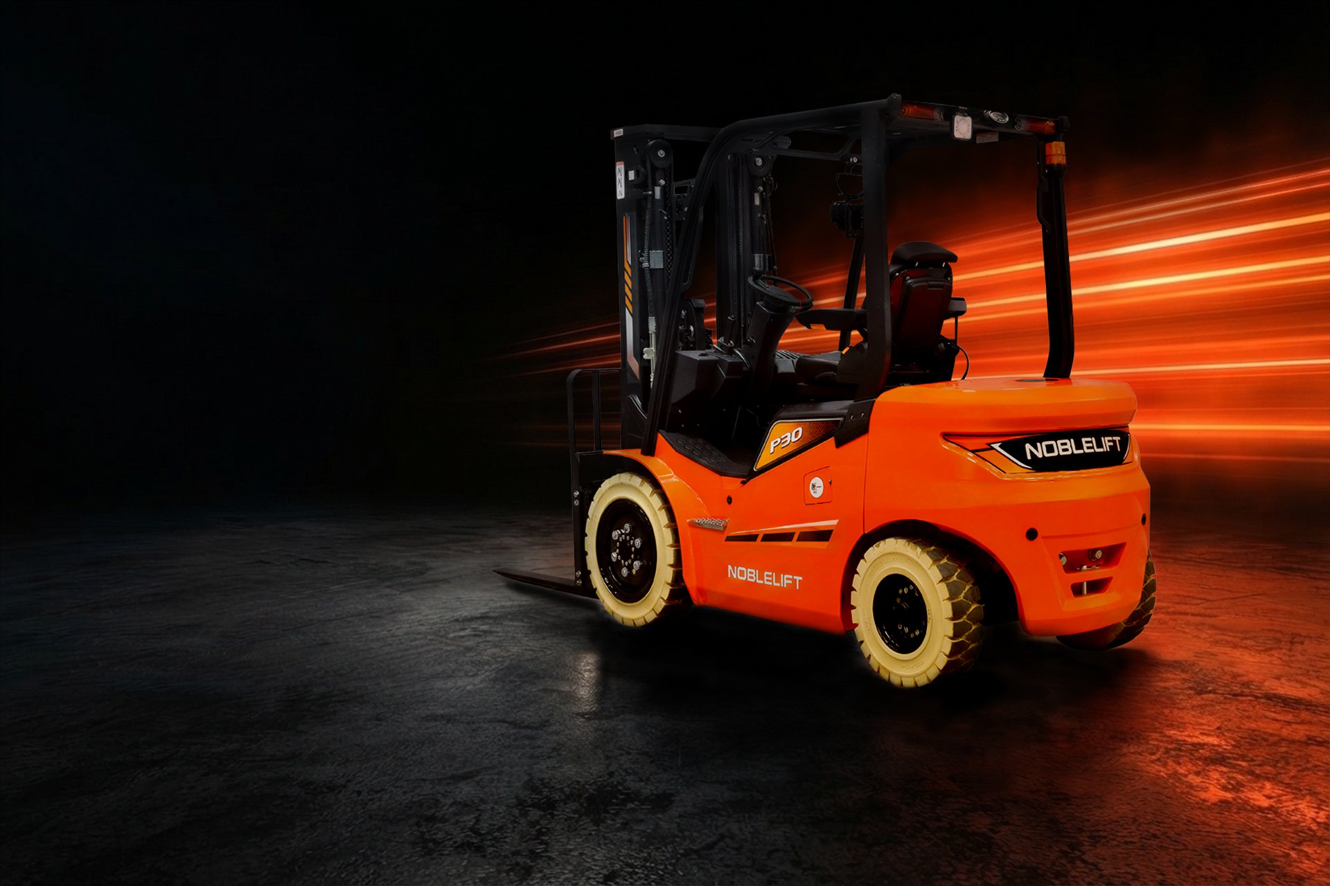 Noblelift counterbalance forklift operating in a warehouse